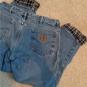 Carhartt Men's Relaxed Fit Blue Jeans - Flannel Lined